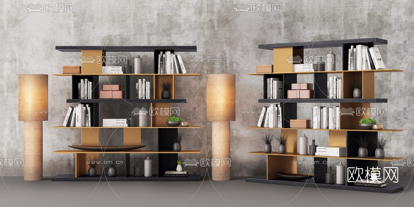 现代书柜装饰柜3d模型下载（渲染图1）