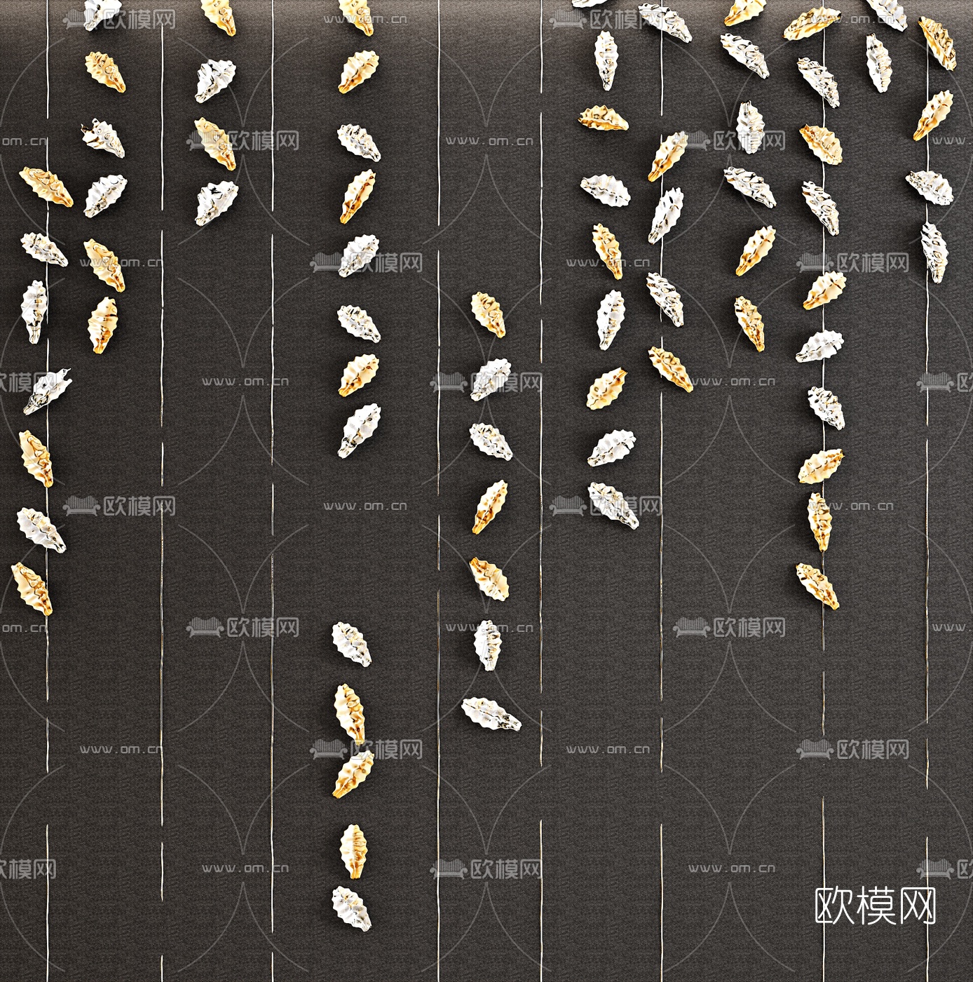 现代金属叶子墙饰3d模型下载（渲染图1）