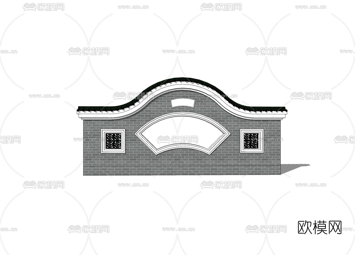 中式景观墙免费su模型下载