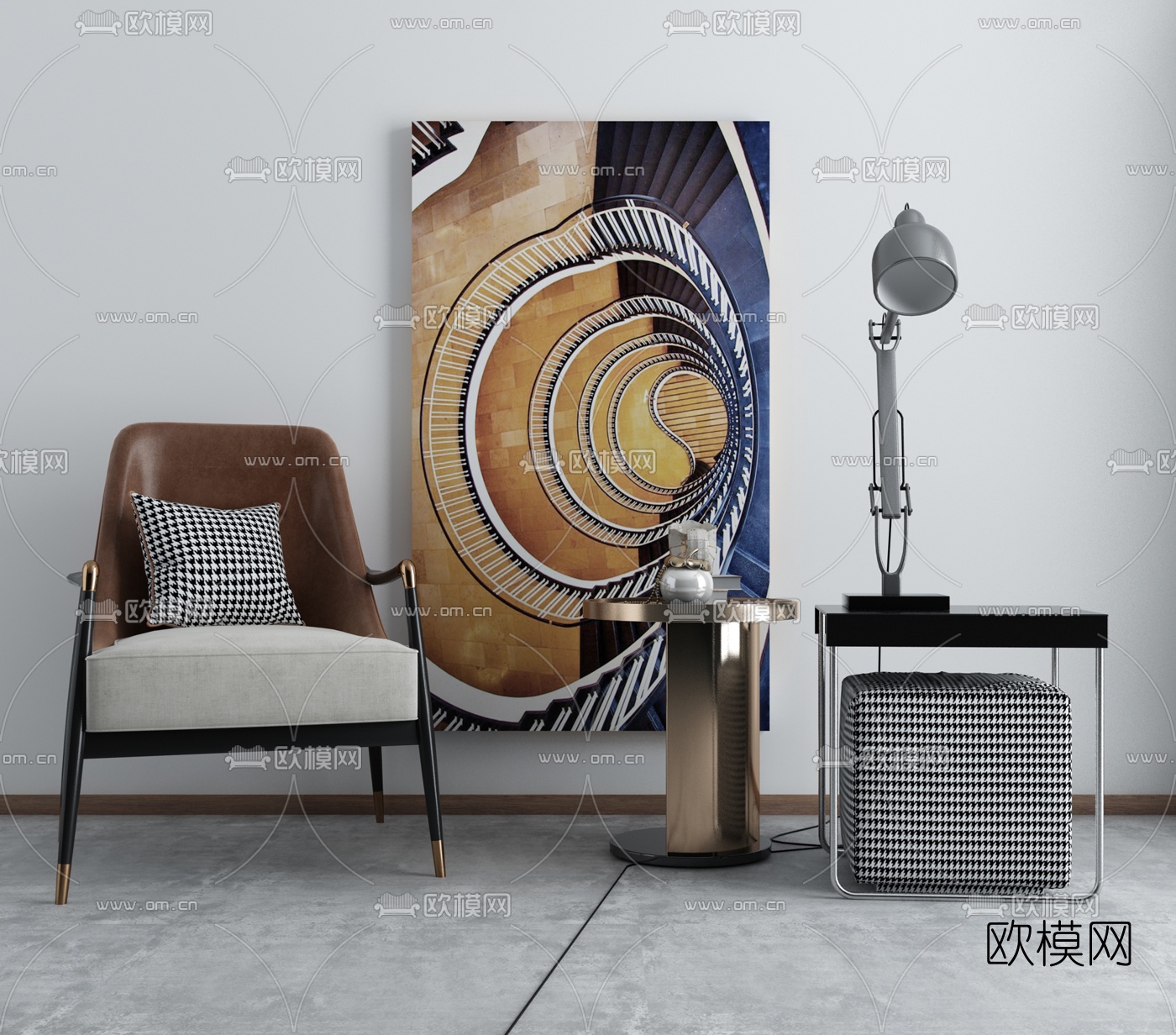 现代轻奢皮革休闲椅3d模型下载