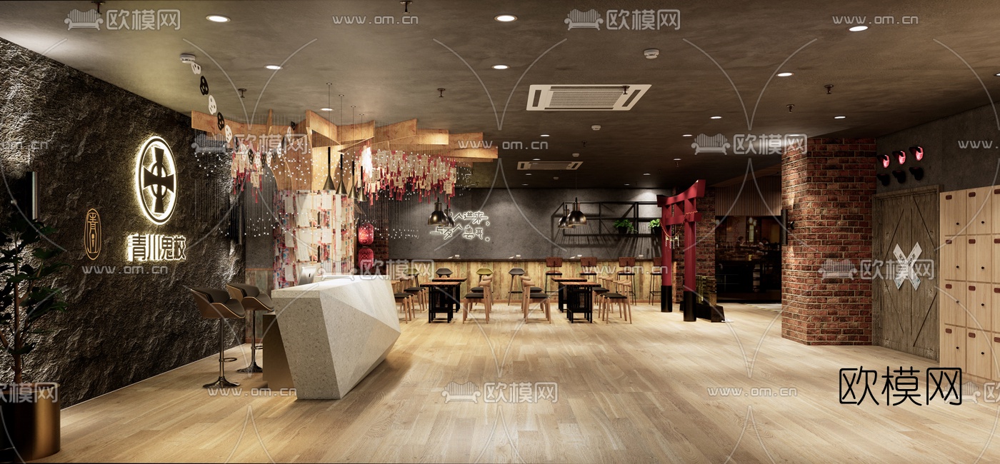 现代鬼校接待厅su模型下载（渲染图1）