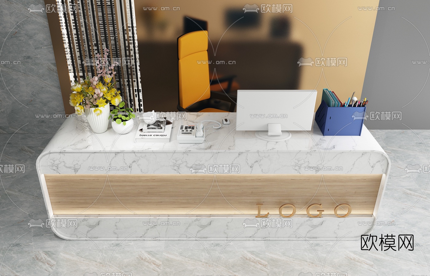 现代简约接待台3d模型下载（渲染图4）