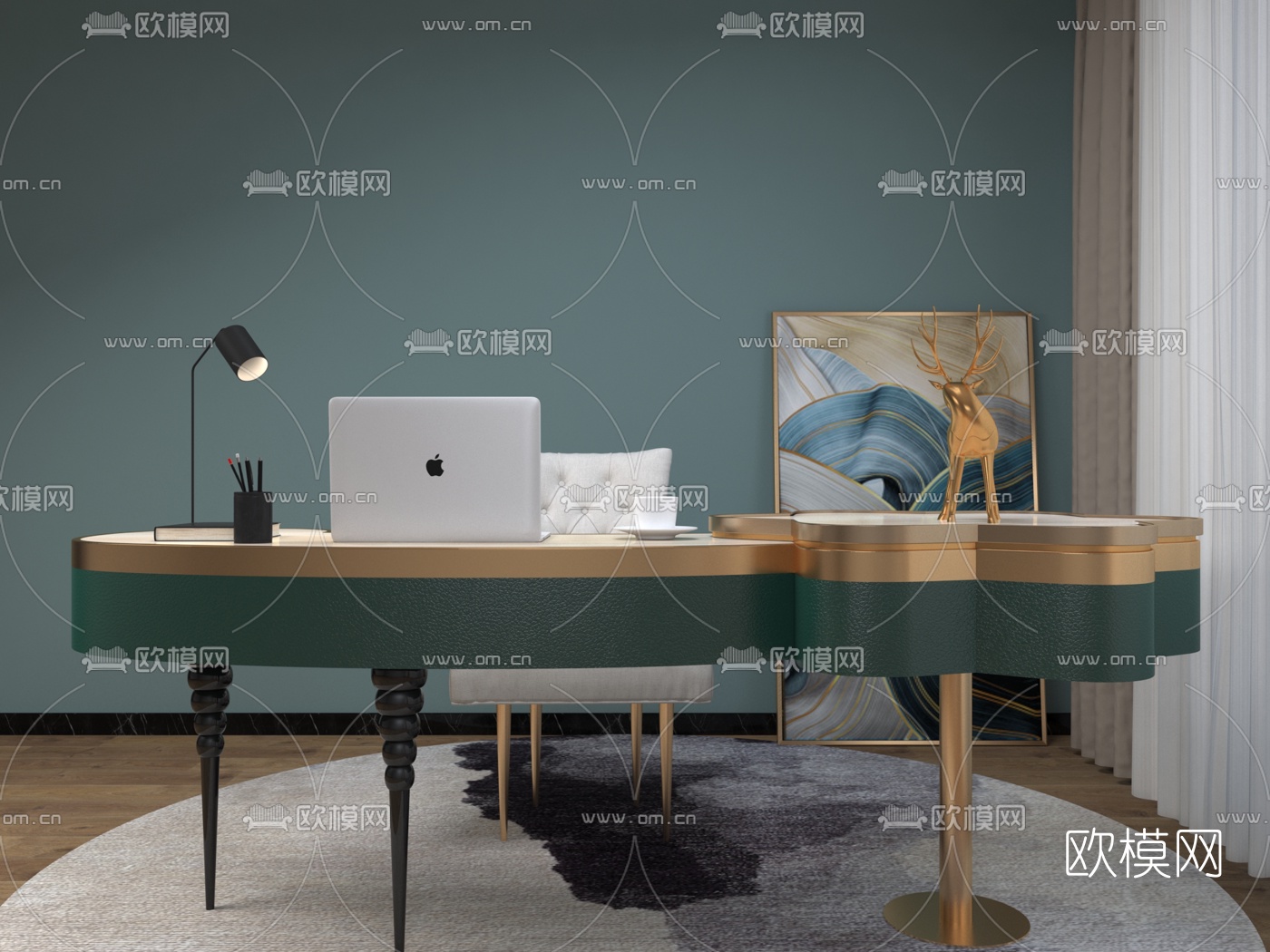 后现代轻奢办公桌3d模型
