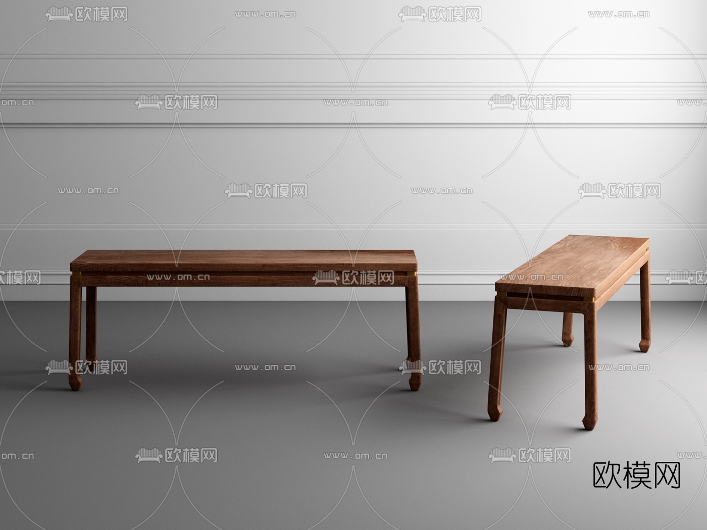 中式实木长条板凳3d模型