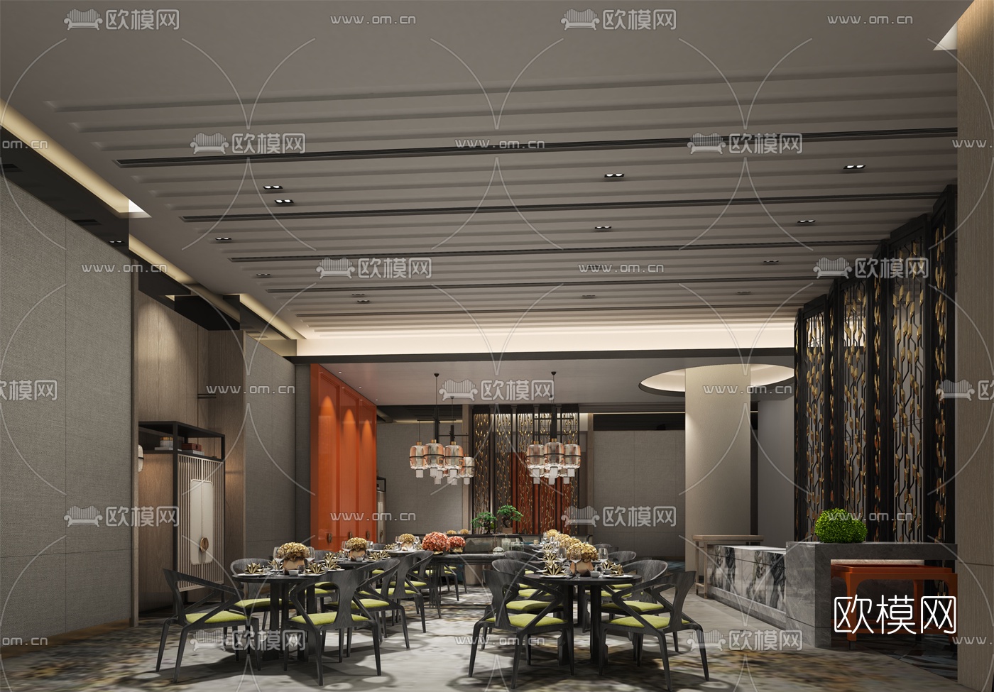 新中式轻奢中餐厅3d模型