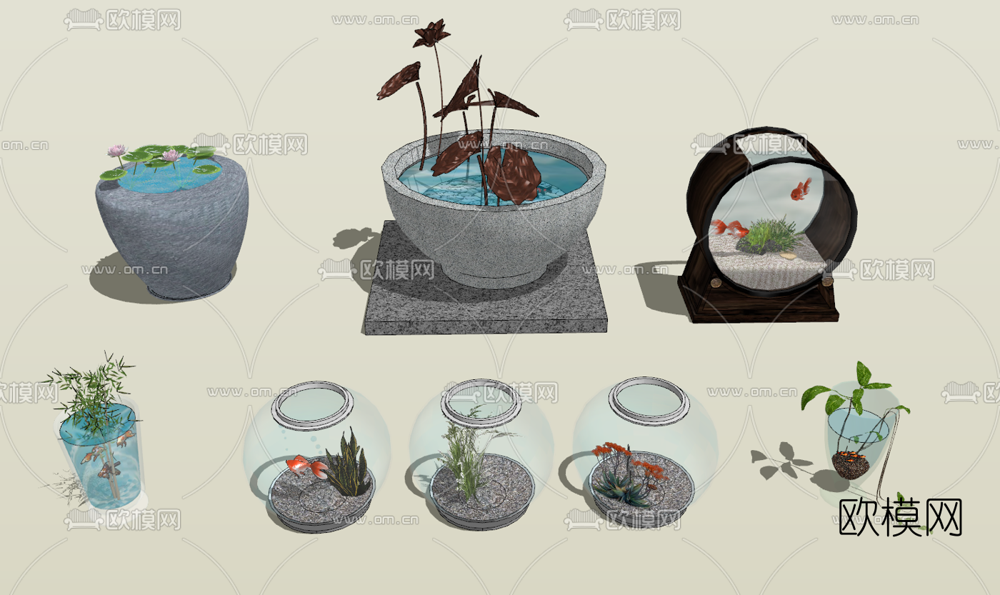 现代玻璃鱼缸su模型下载（渲染图3）