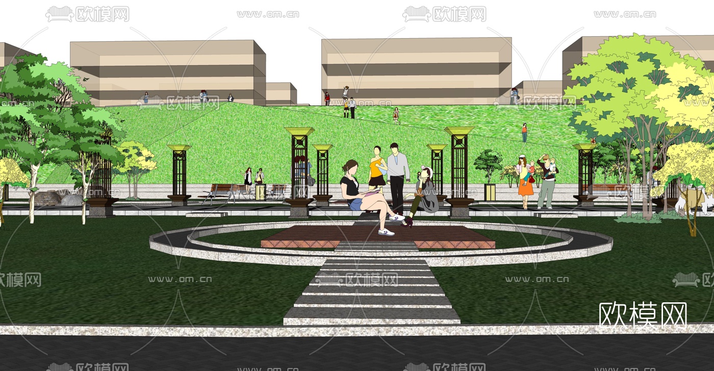 现代广场景观su模型下载（渲染图4）