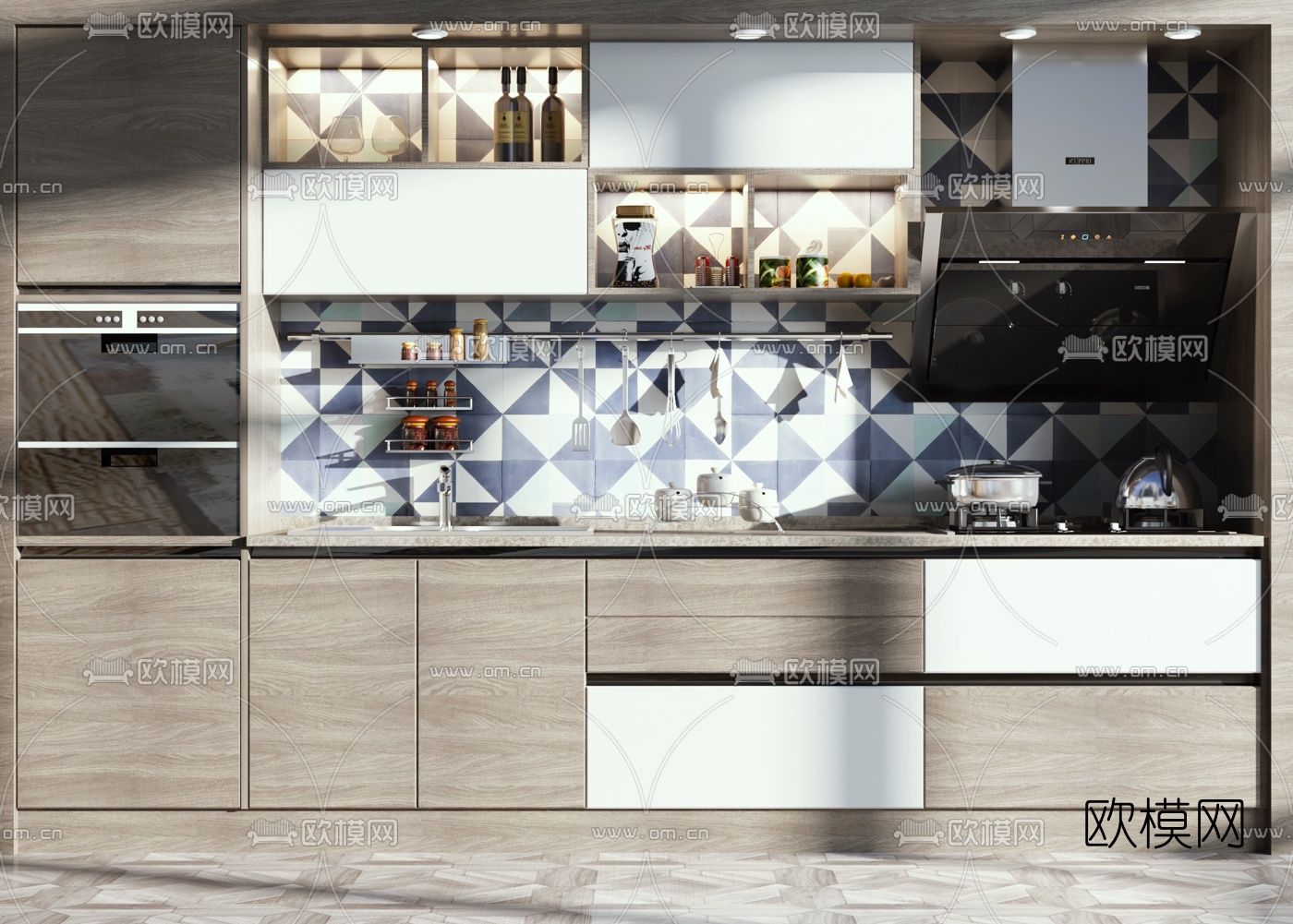 北欧原木橱柜3d模型下载