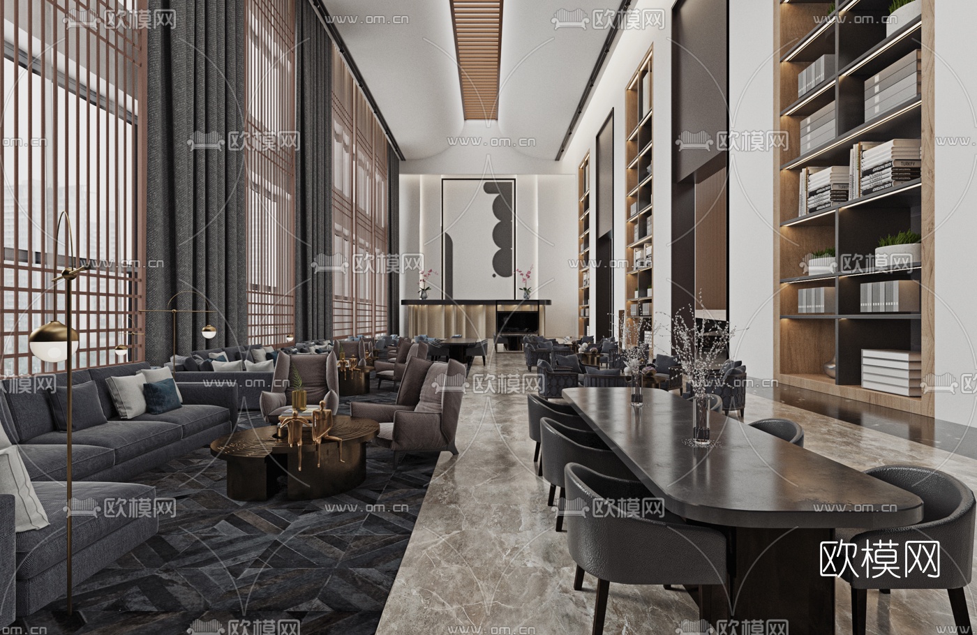 现代酒店大堂吧3d模型下载