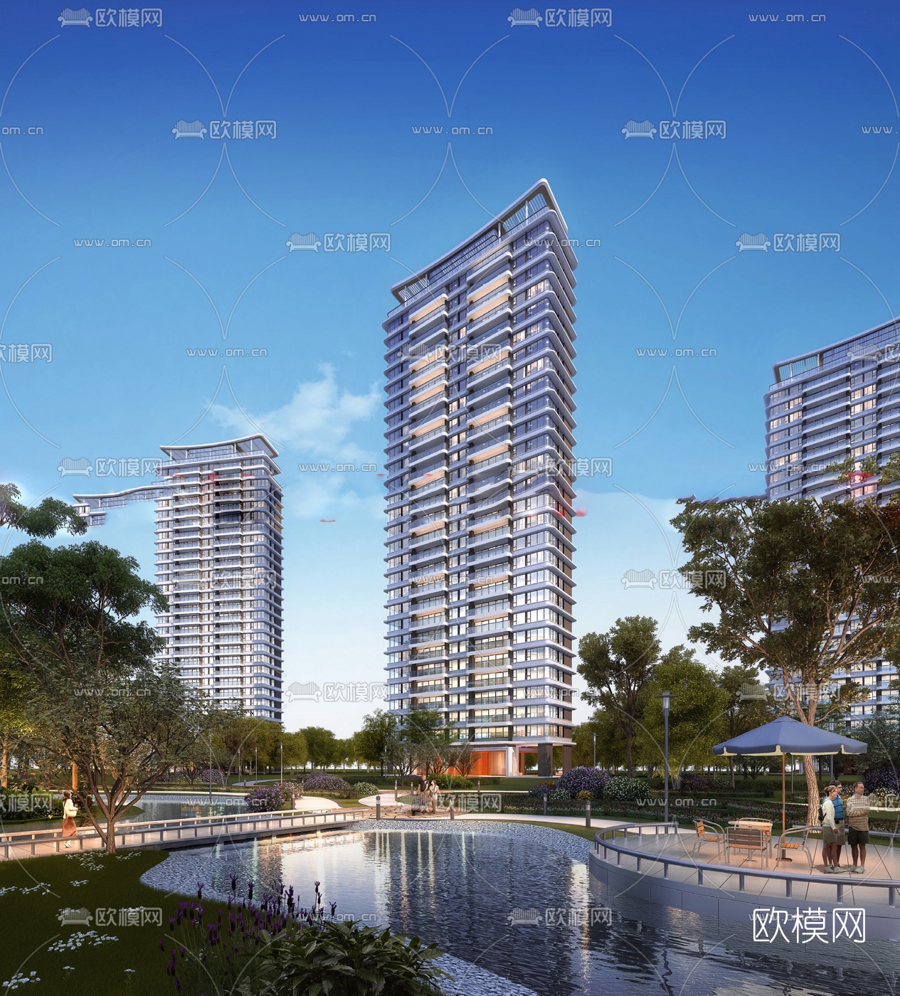 现代高层办公楼su模型下载（渲染图2）