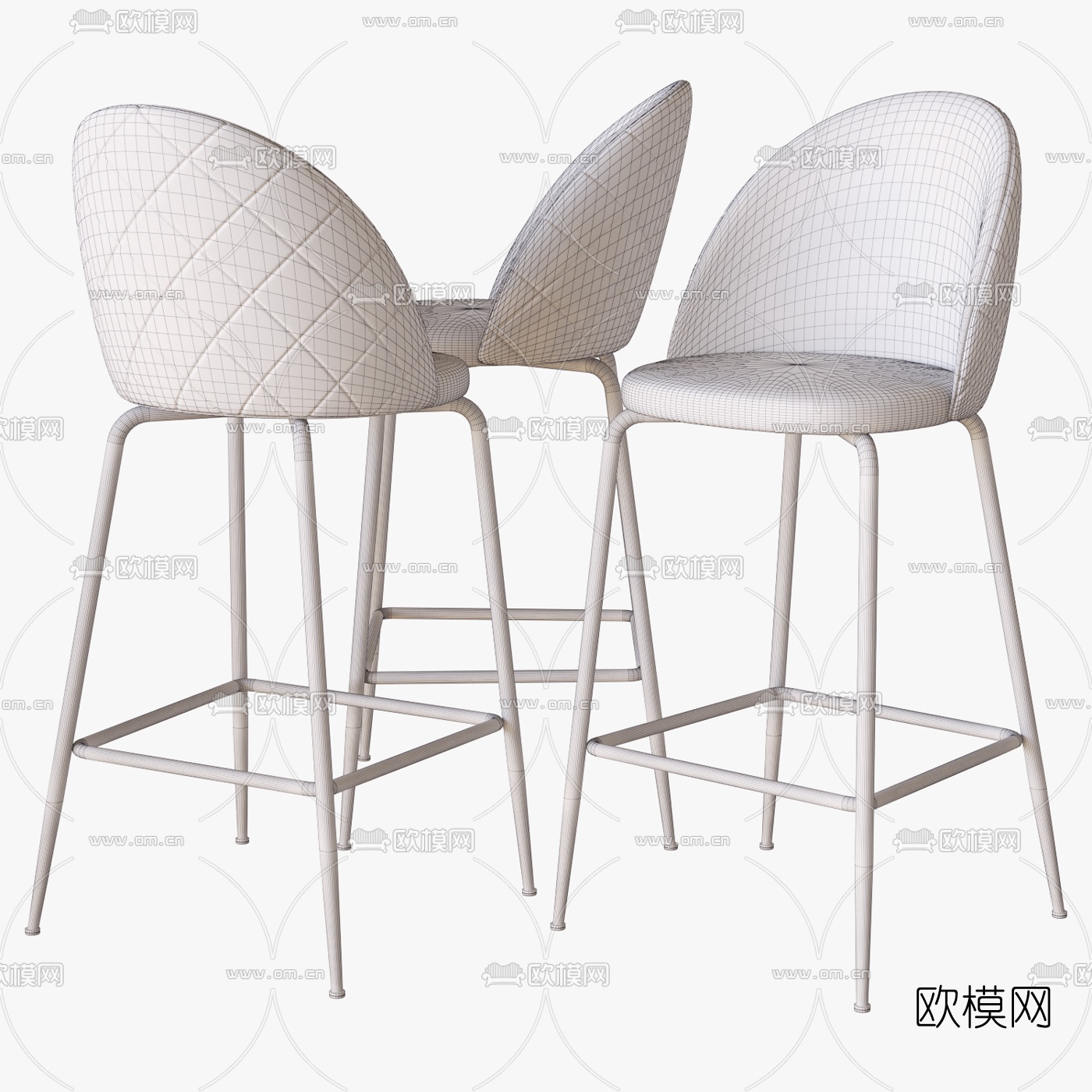 现代金属吧椅3d模型下载（渲染图2）