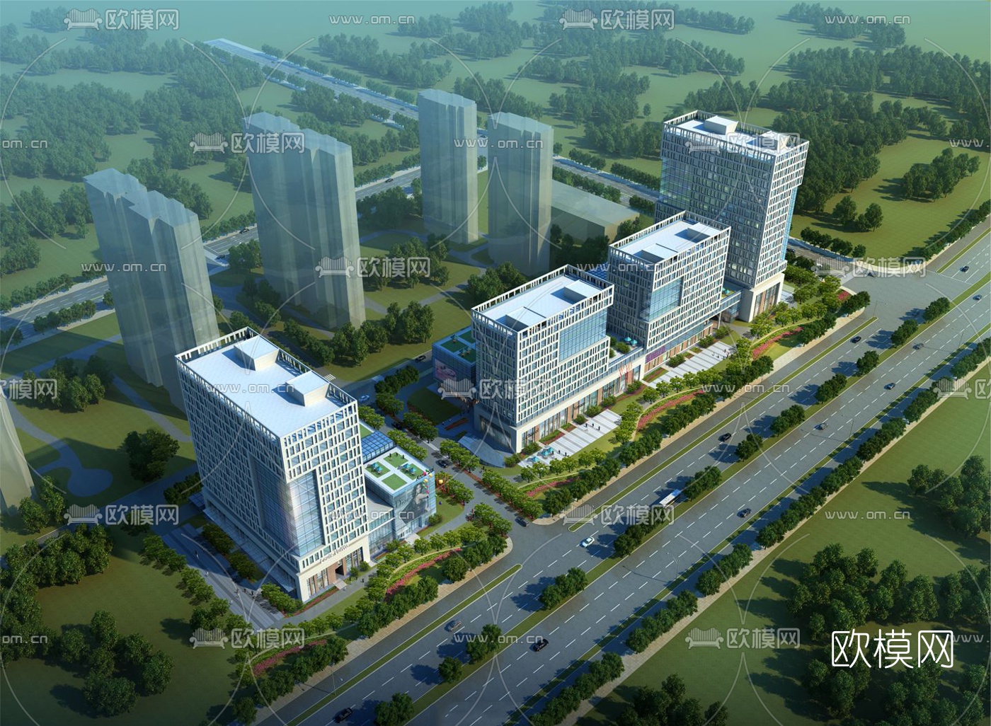 现代办公楼外观su模型下载（渲染图3）