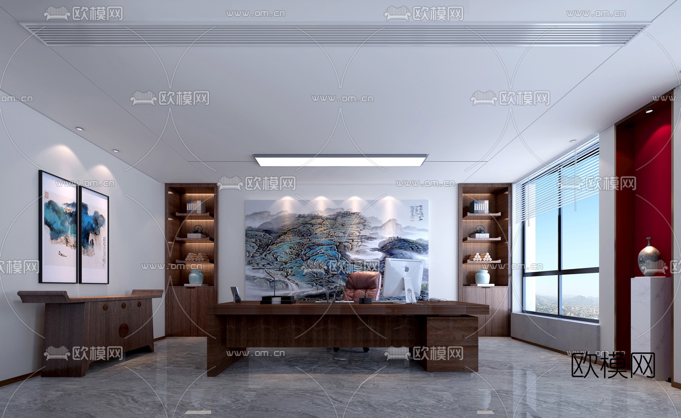 现代总经理办公室免费3d模型下载