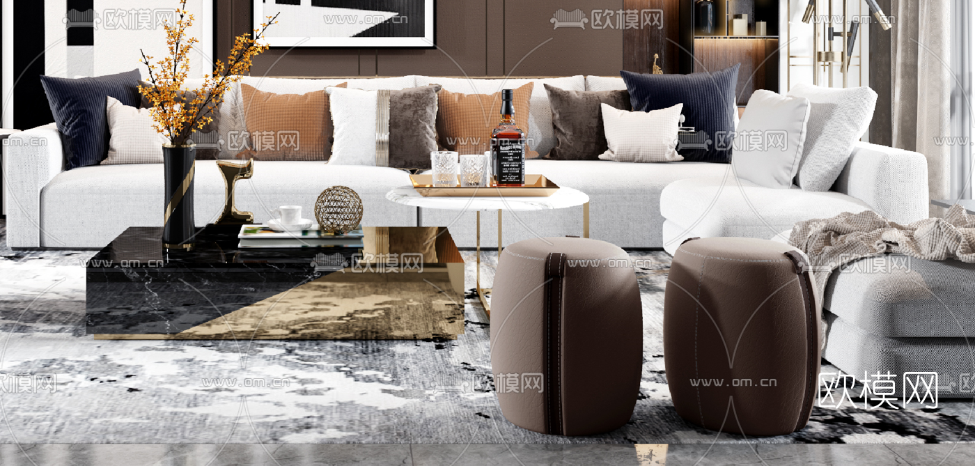 现代轻奢客厅3d模型下载（渲染图3）