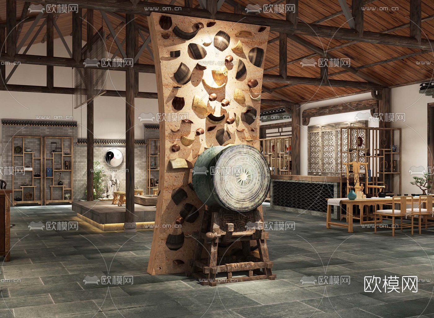 新中式陶茶馆3d模型下载（渲染图3）