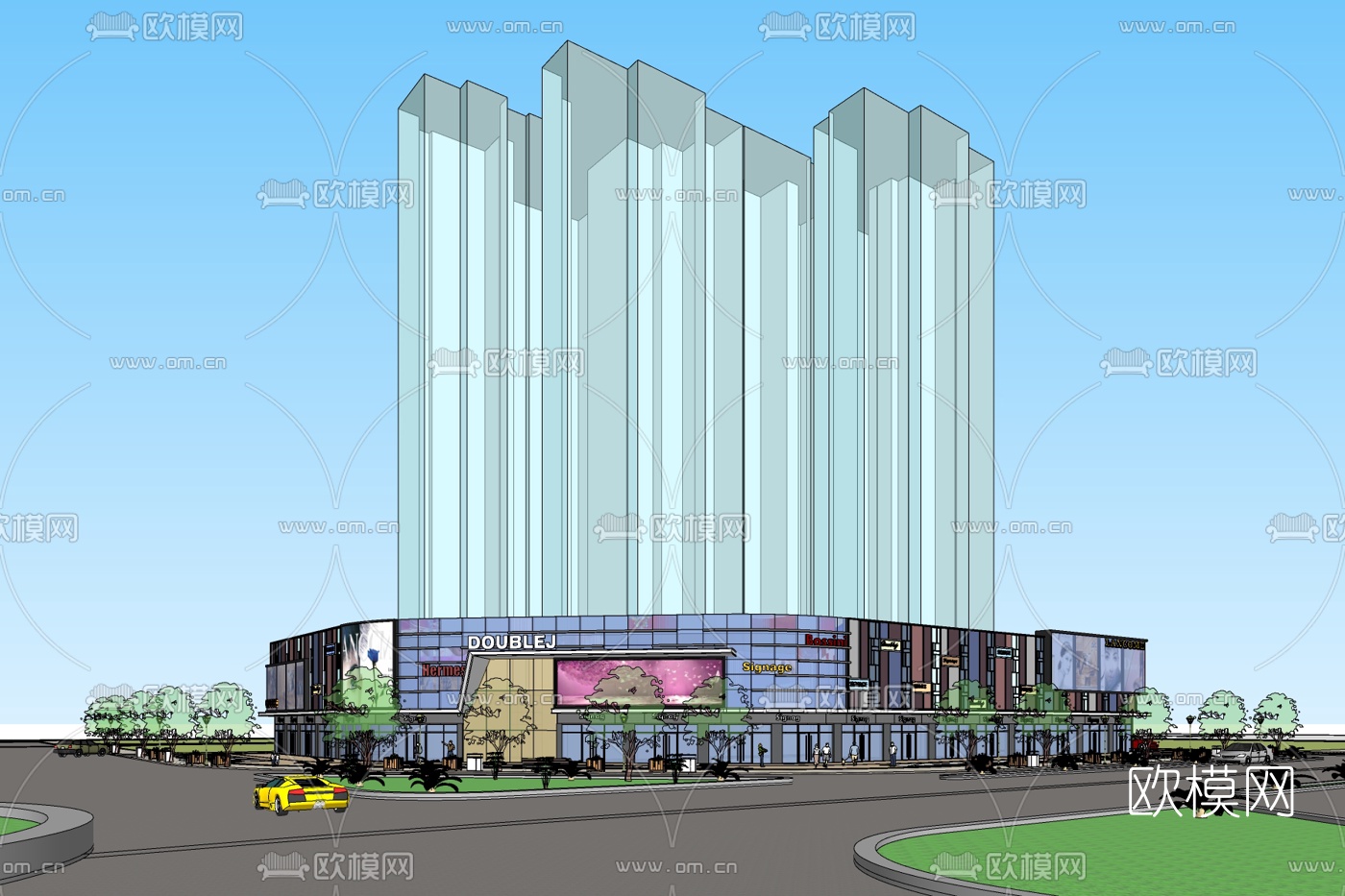 现代商业广场免费su模型下载