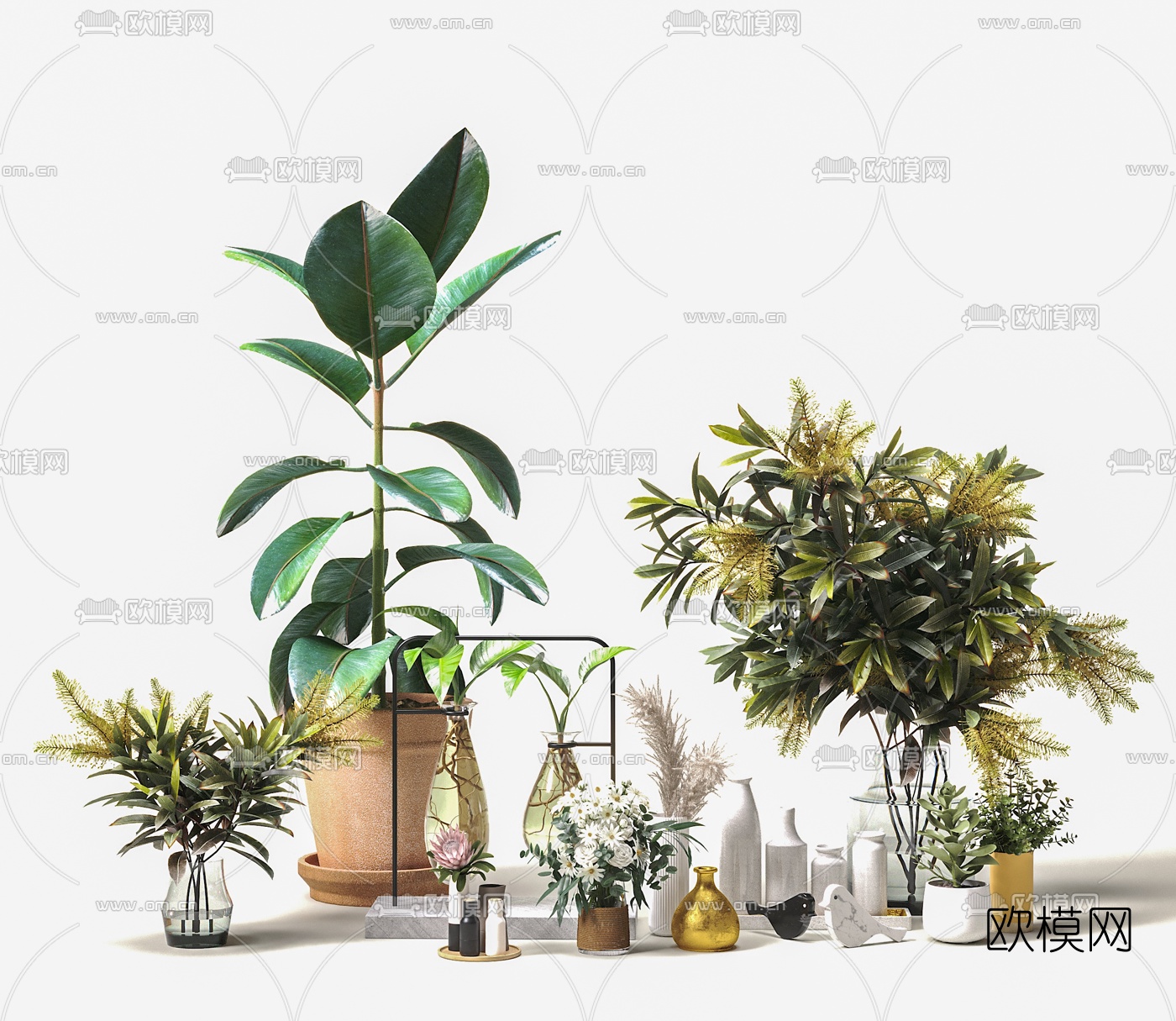 现代植物盆栽组合3d模型