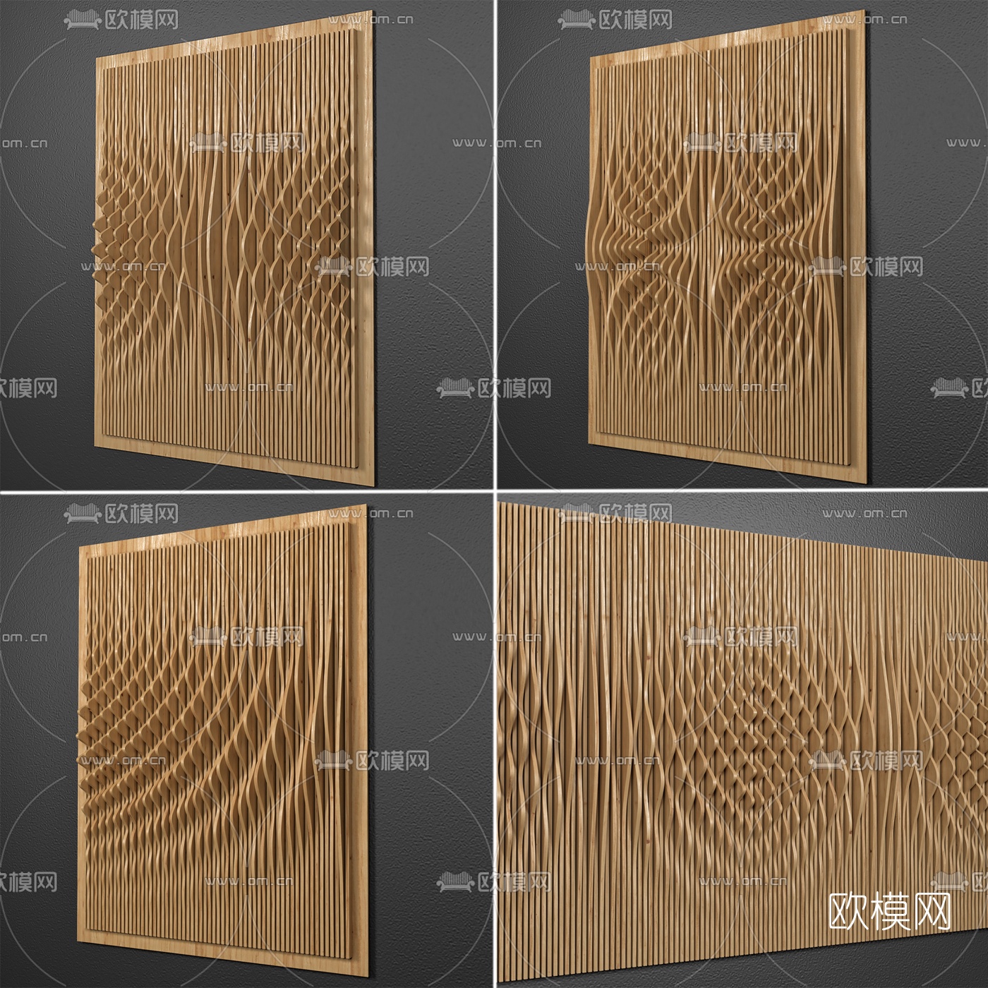 北欧实木波纹板3d模型下载（渲染图1）