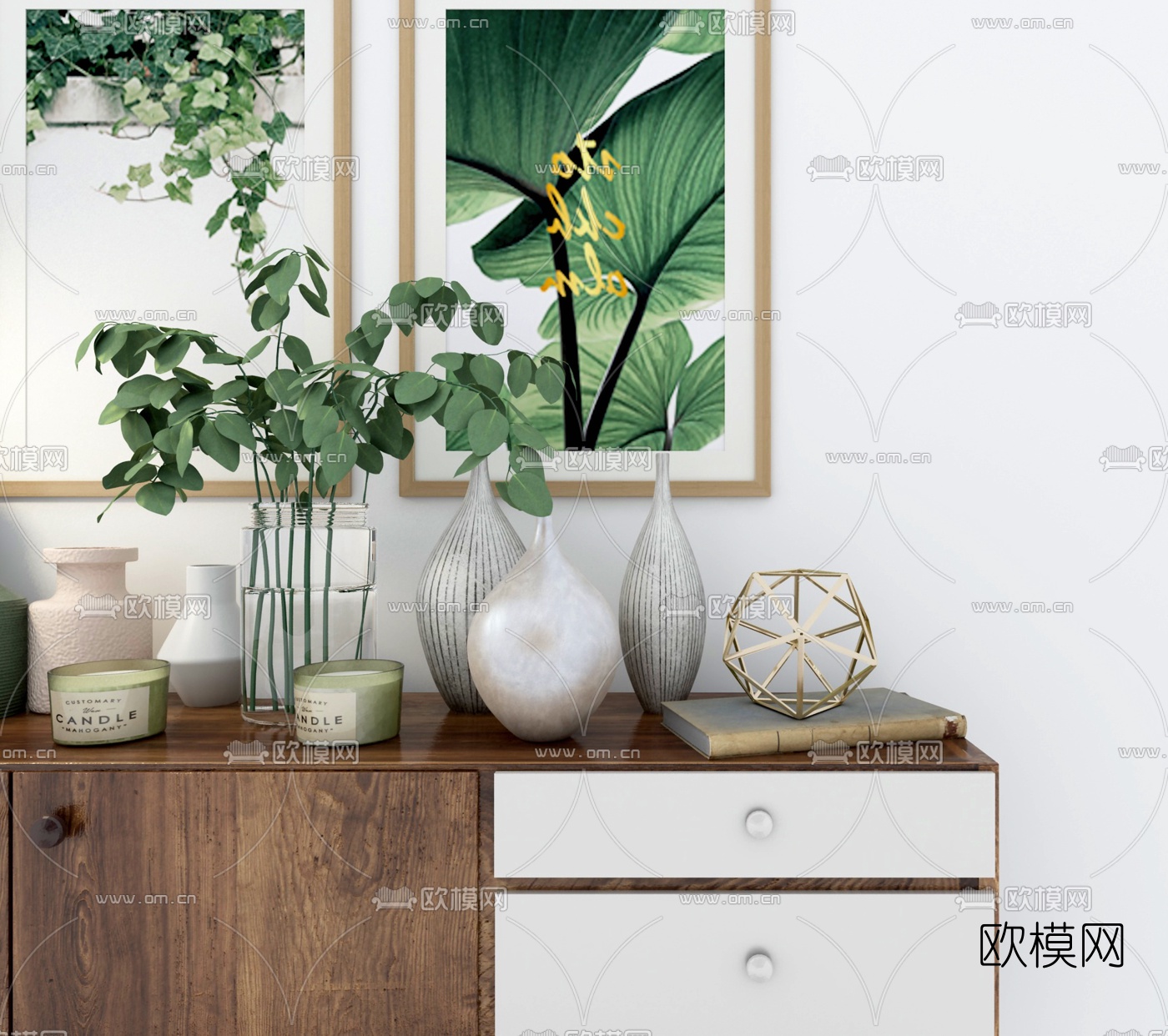 北欧原木端景柜3d模型下载（渲染图2）