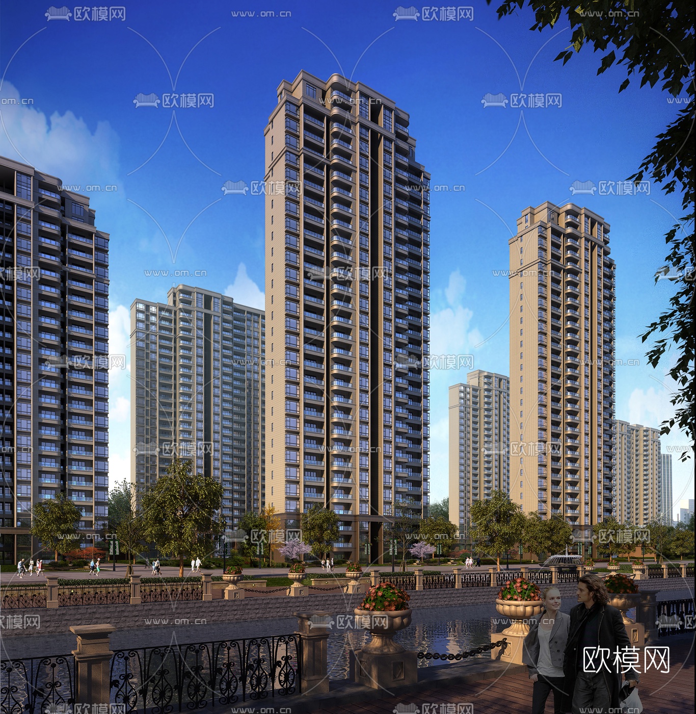 简欧高层住宅小区建筑外观3d模型