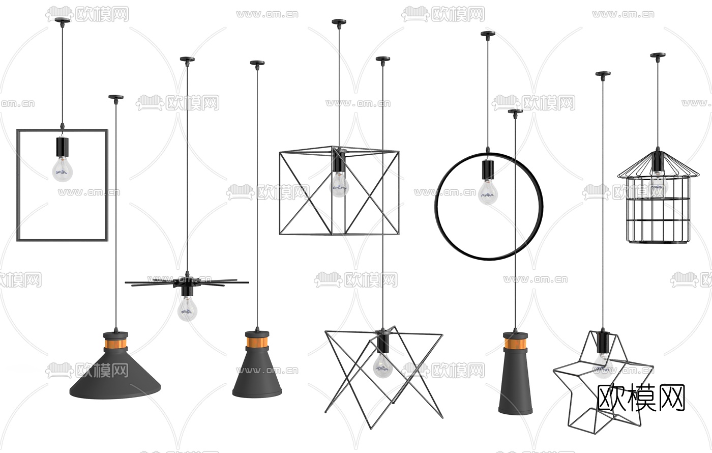 工业风铁艺吊灯3d模型下载