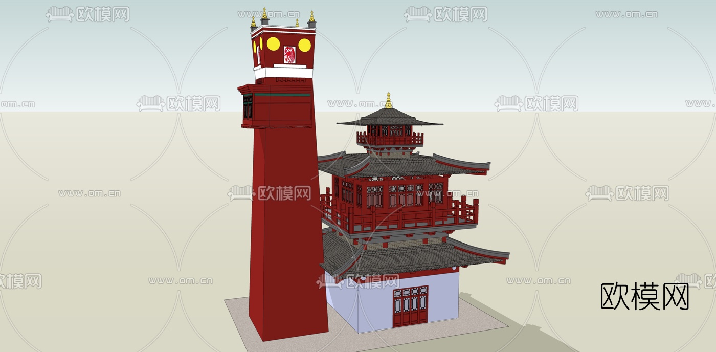 中式阁楼免费su模型下载