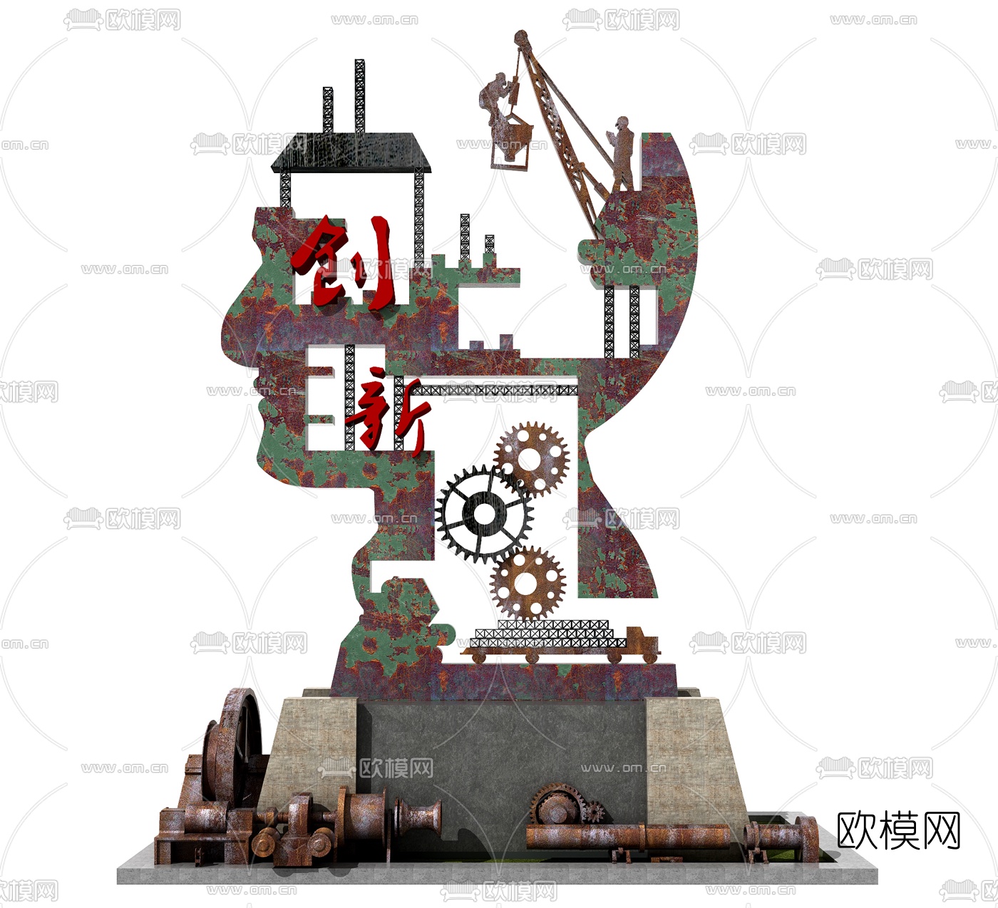 工业风抽象艺术船锚雕塑3d模型下载（渲染图2）