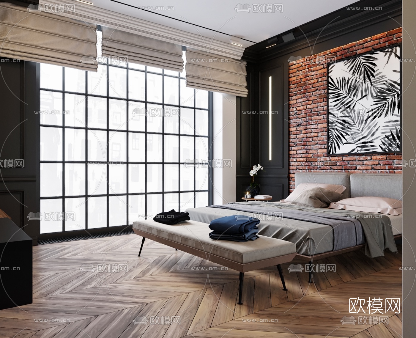 工业风卧室主人房3d模型下载（渲染图9）