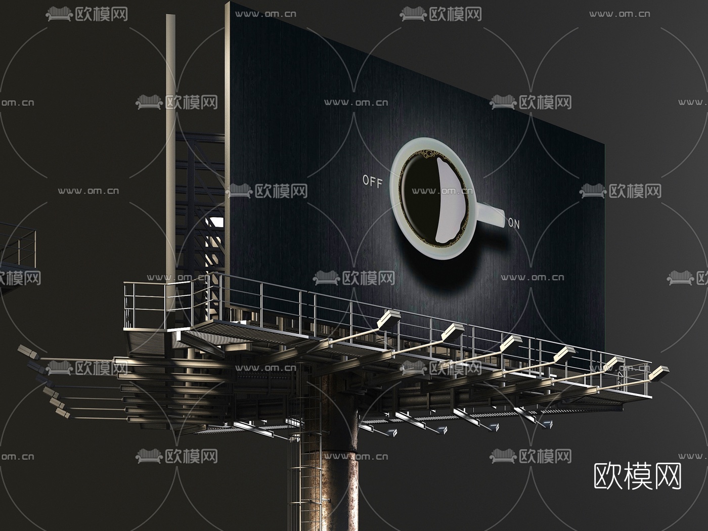 现代广告牌户外广告3d模型下载（渲染图1）