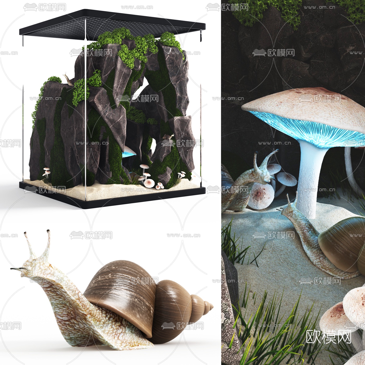 现代生态景观鱼缸3d模型下载（渲染图1）