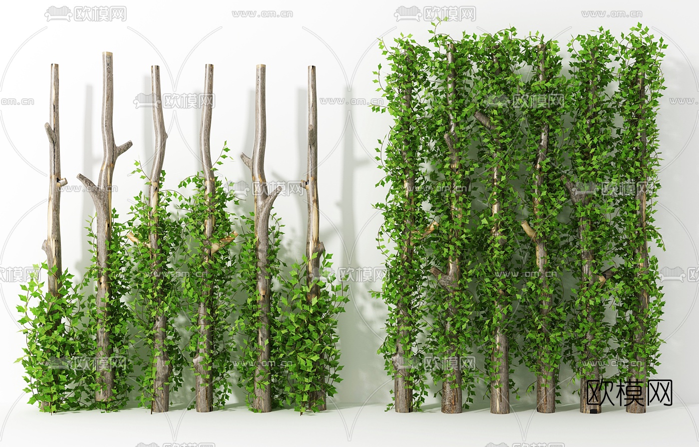 自色风绿植隔断背景墙3d模型下载
