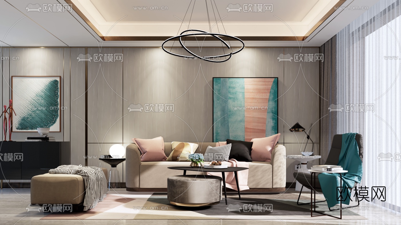 现代简约客厅su模型