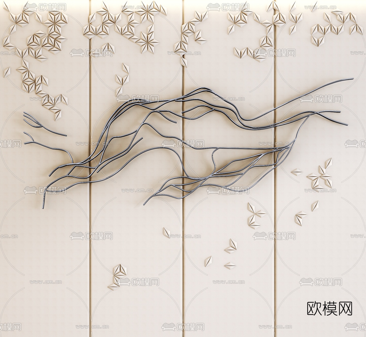 新中式花瓣背景墙饰3d模型