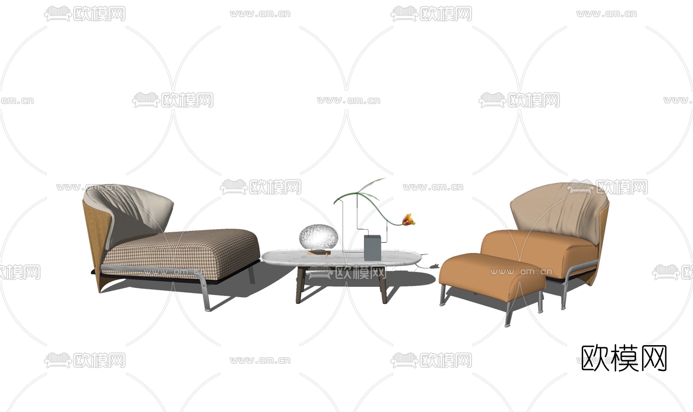 现代布艺休闲沙发su模型下载
