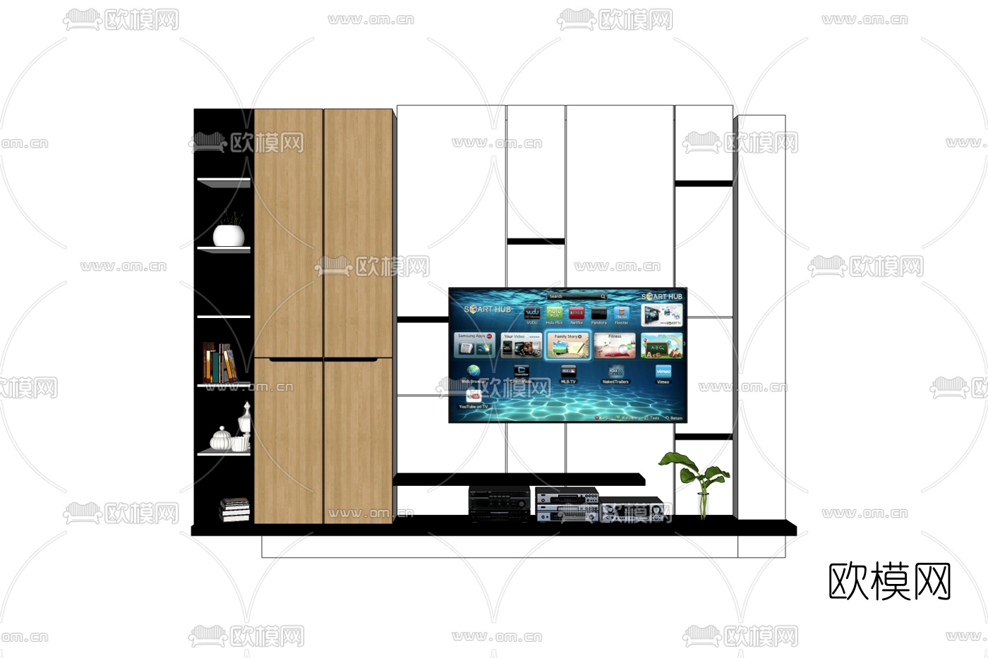 现代电视一体柜免费su模型下载