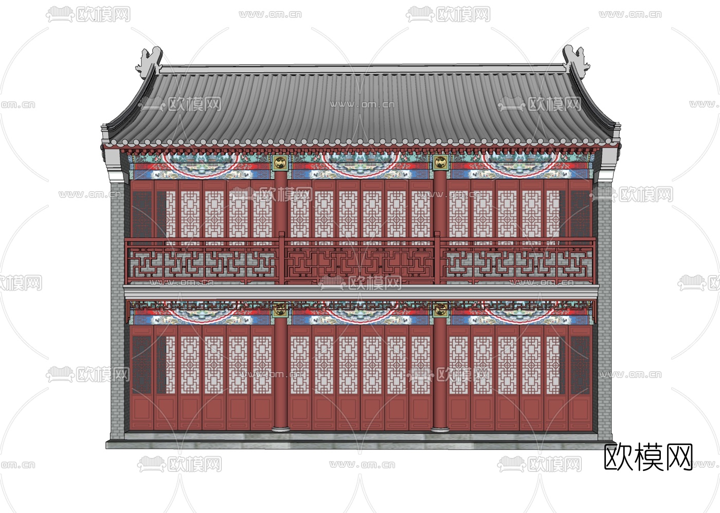 中式古建客栈免费su模型下载