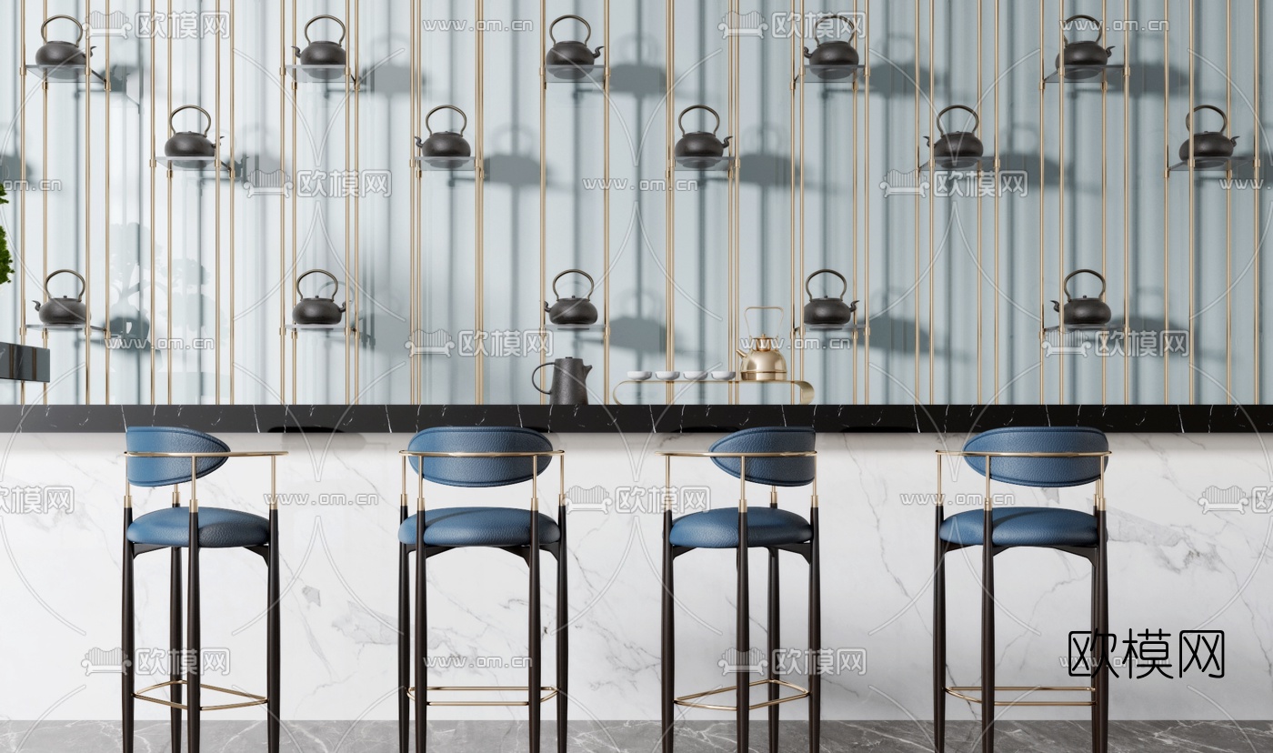 现代大理石吧台3d模型下载（渲染图2）