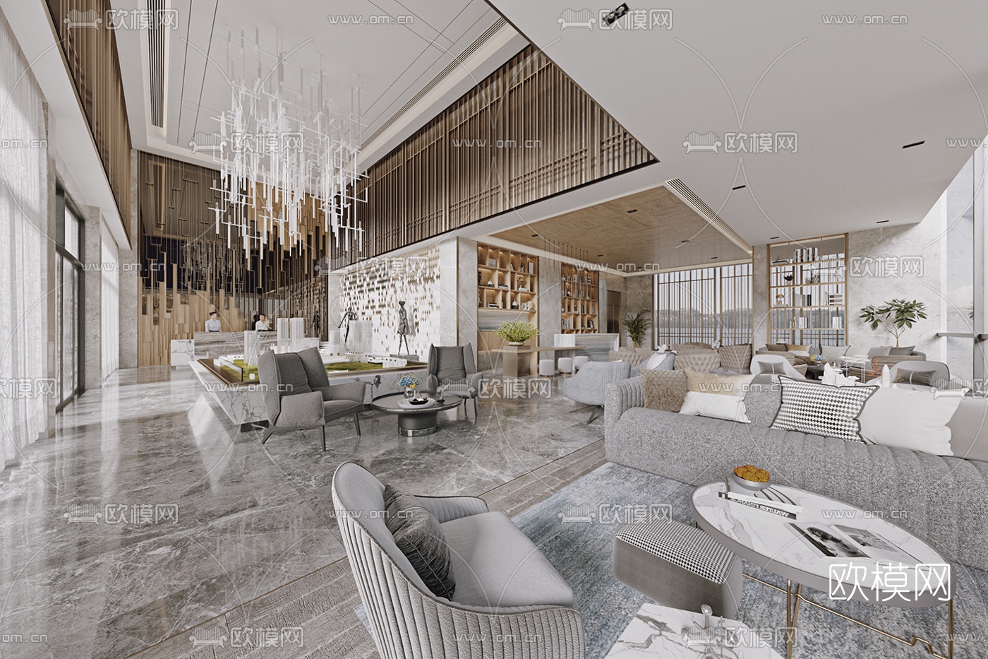 现代售楼处前台大厅3d模型下载