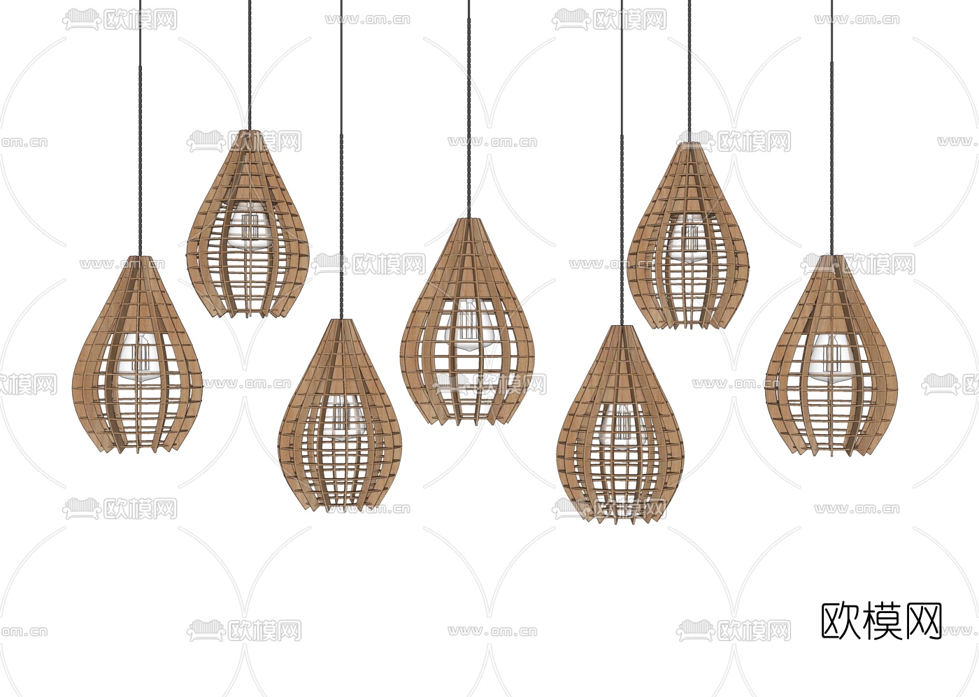 日式木质吊灯su模型下载