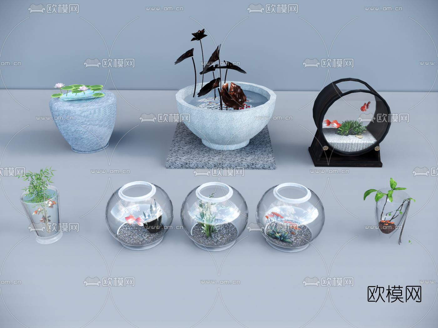 现代玻璃鱼缸su模型下载（渲染图1）