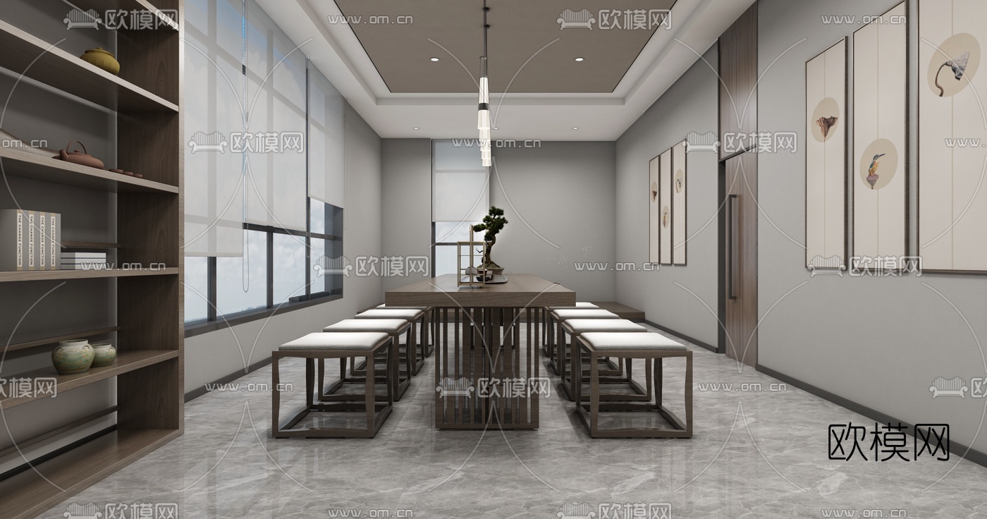 工业风办公大堂前台3d模型