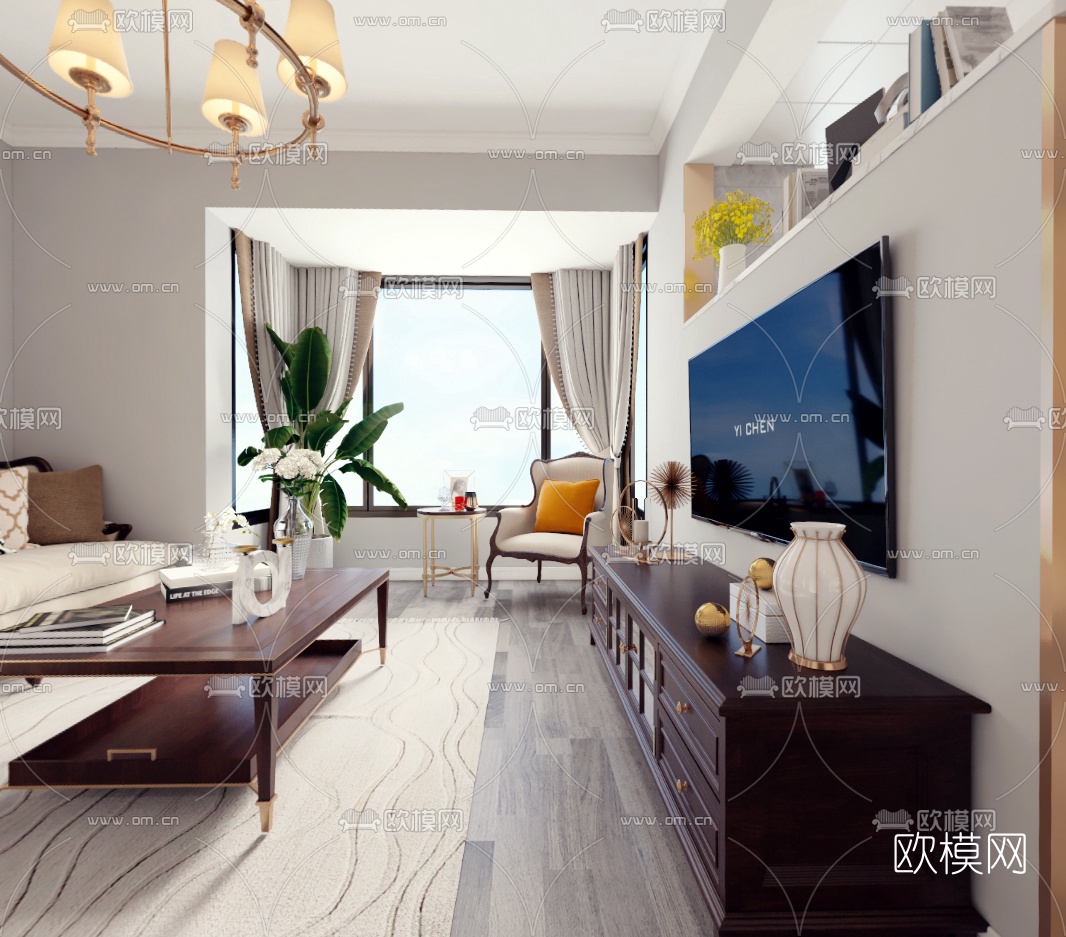 简美轻奢客厅餐厅免费3d模型