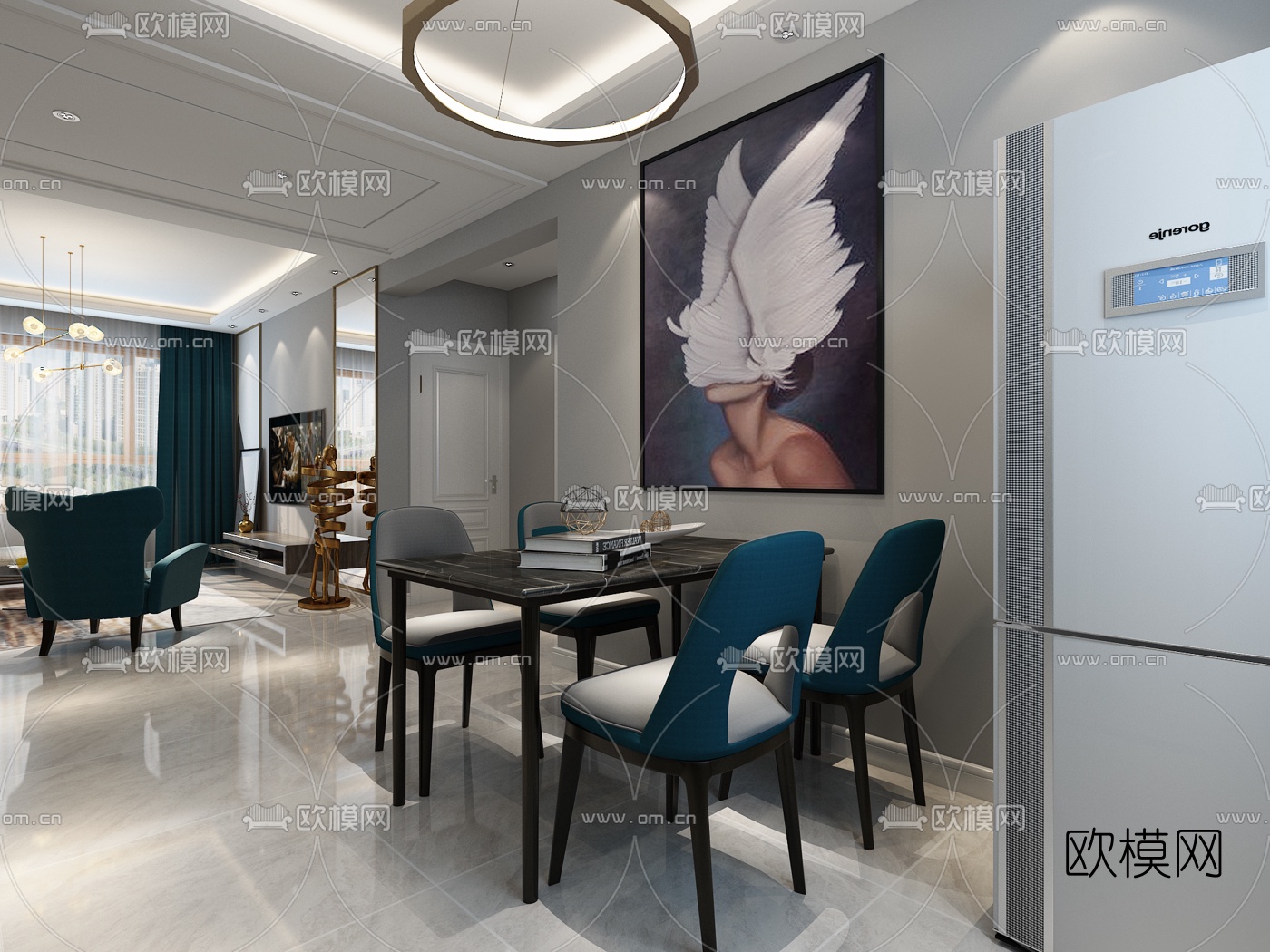 现代客厅餐厅免费3d模型