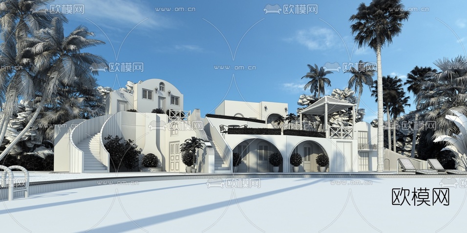 地中海别墅外观3d模型下载(渲染图2)