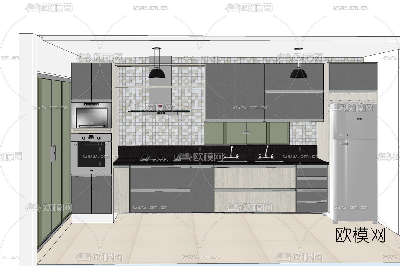 现代厨房免费su模型下载