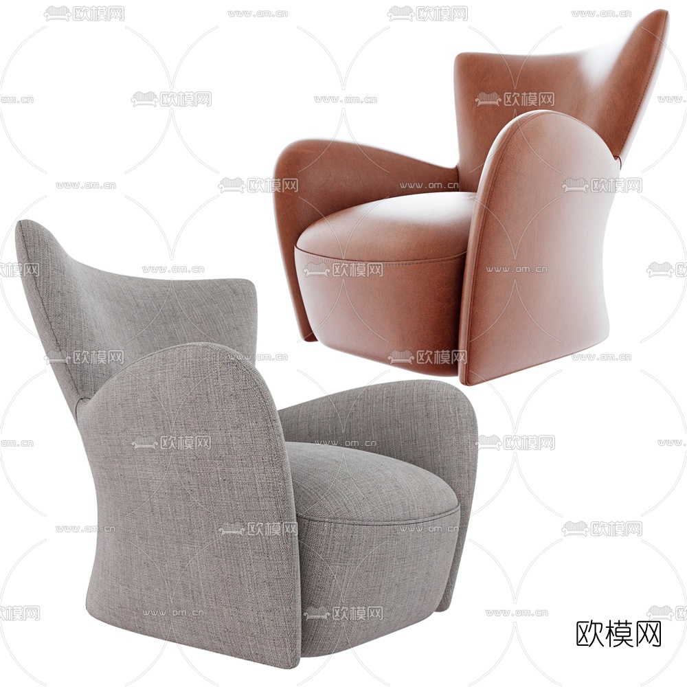 现代布艺靠背休闲沙发3d模型下载（渲染图1）