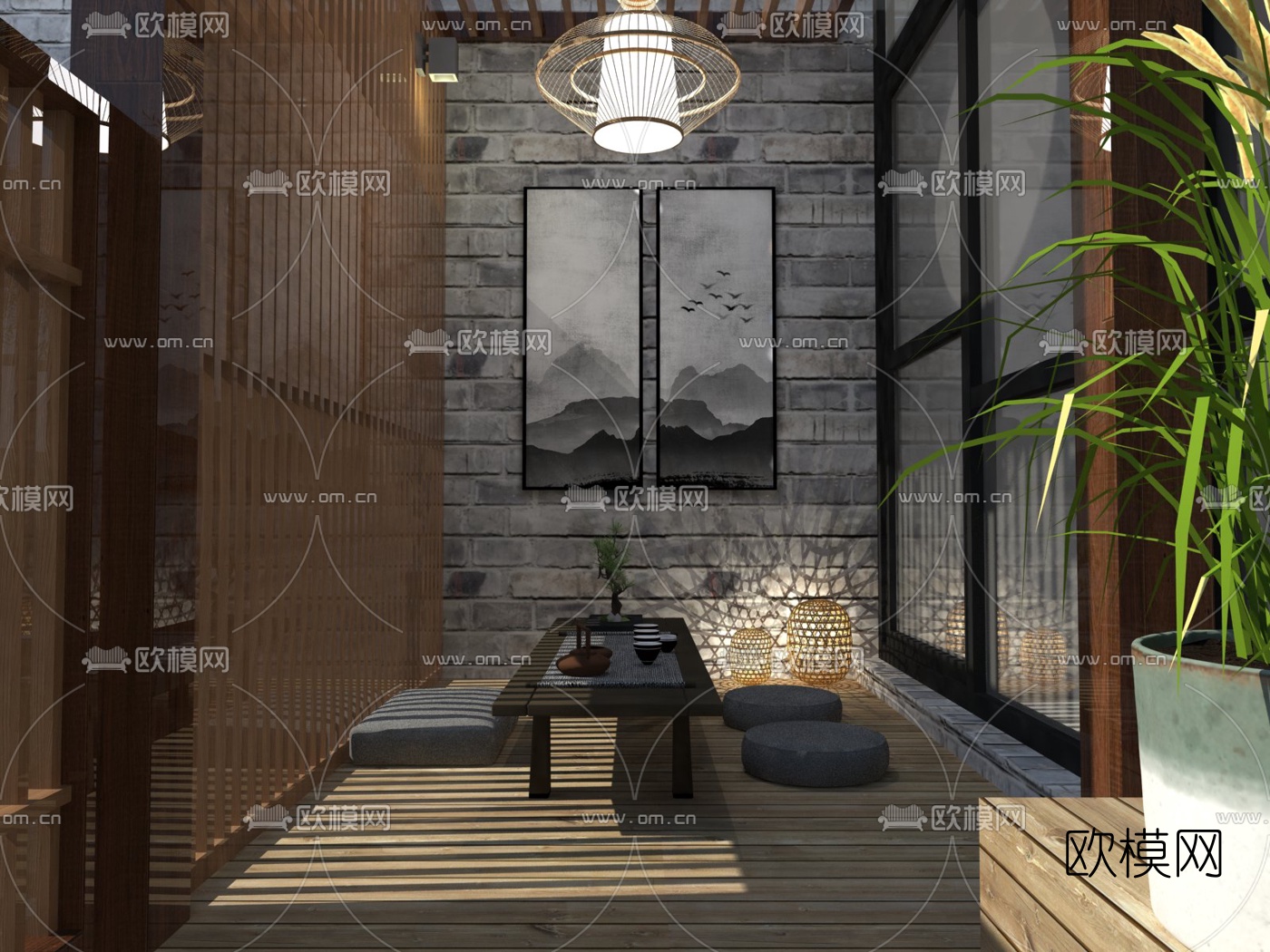 中式庭院景观su模型下载（渲染图4）