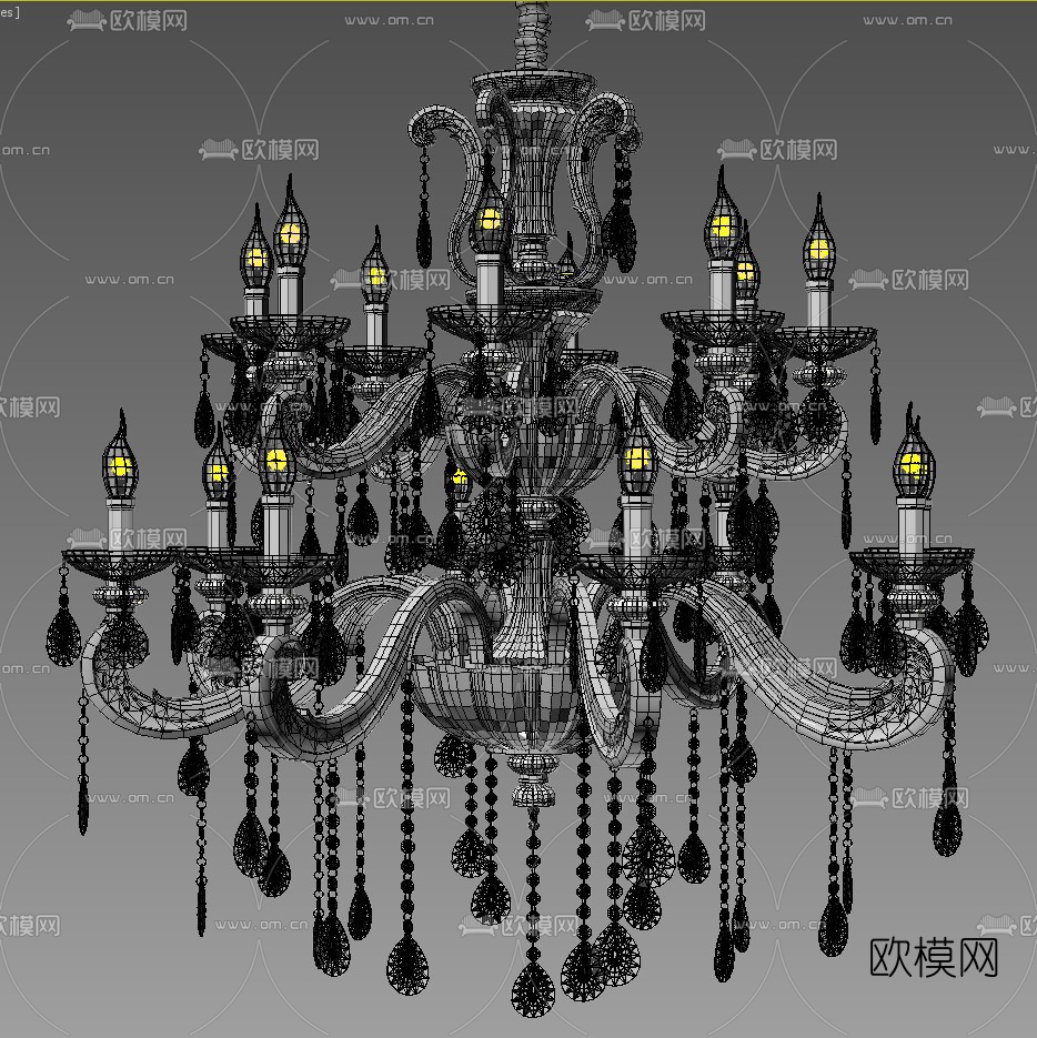 欧式多层水晶烛台吊灯3d模型