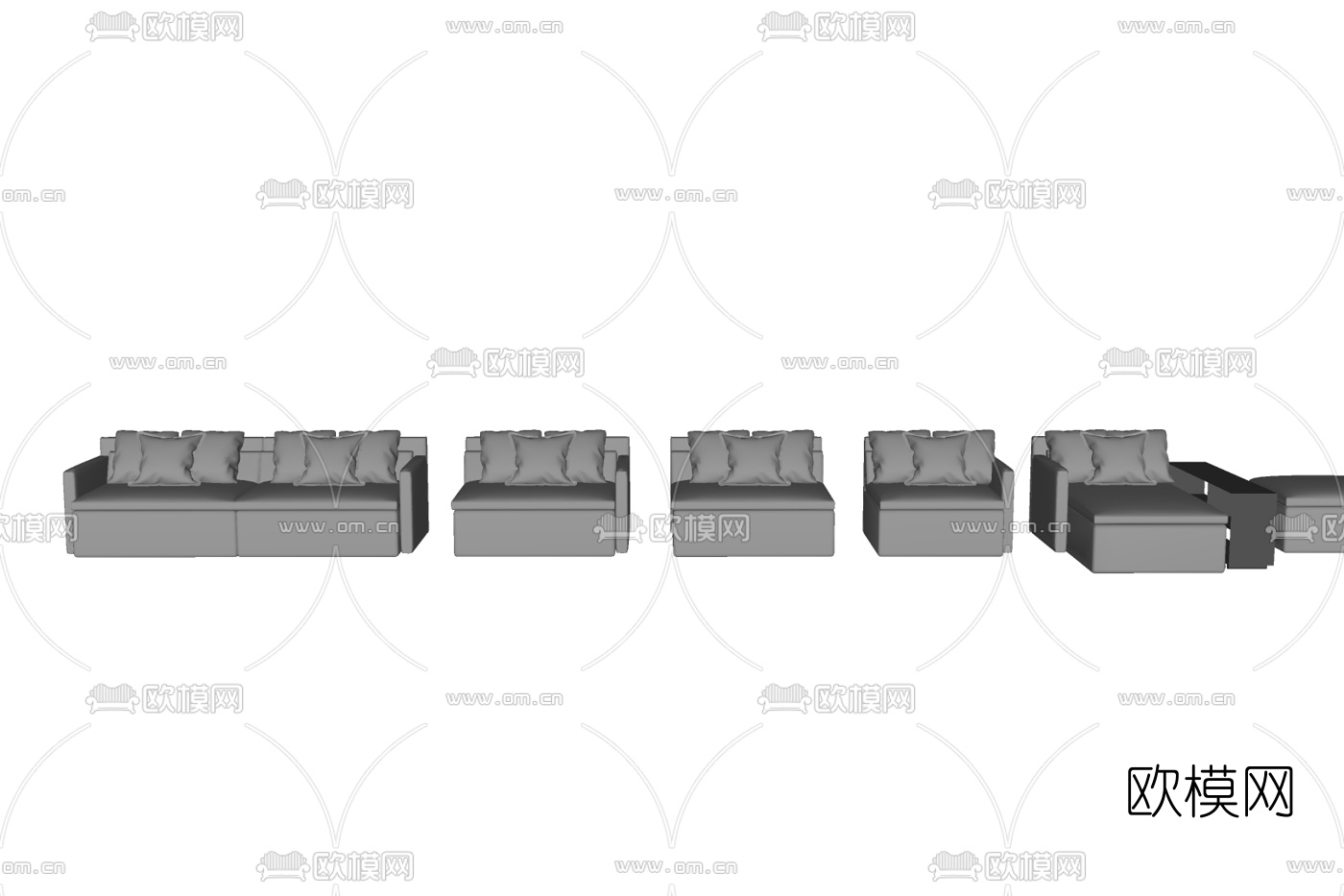 现代布艺双人沙发免费su模型下载