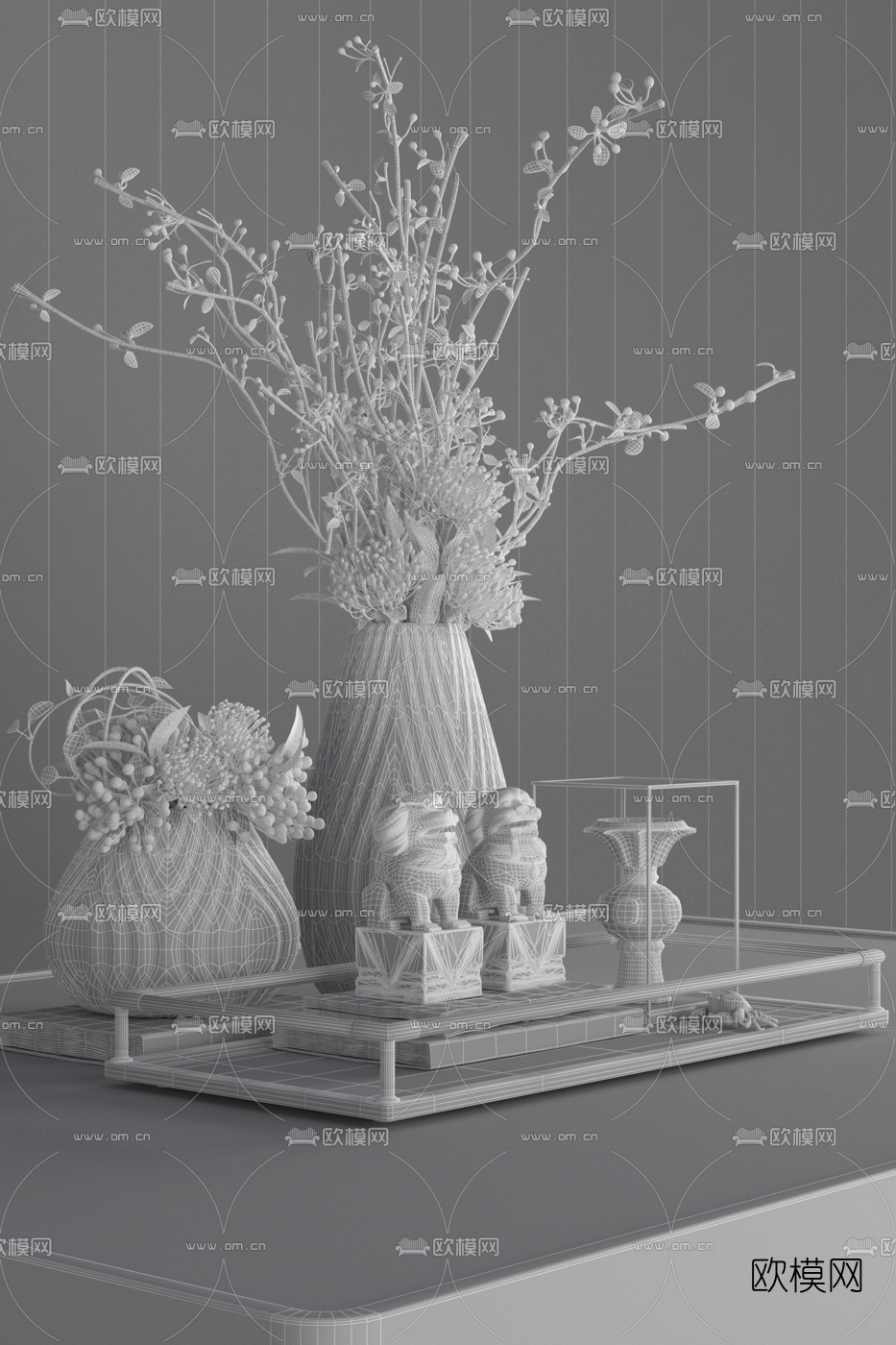 大都荟空间设计 新中式花瓶摆件3d模型下载（渲染图5）